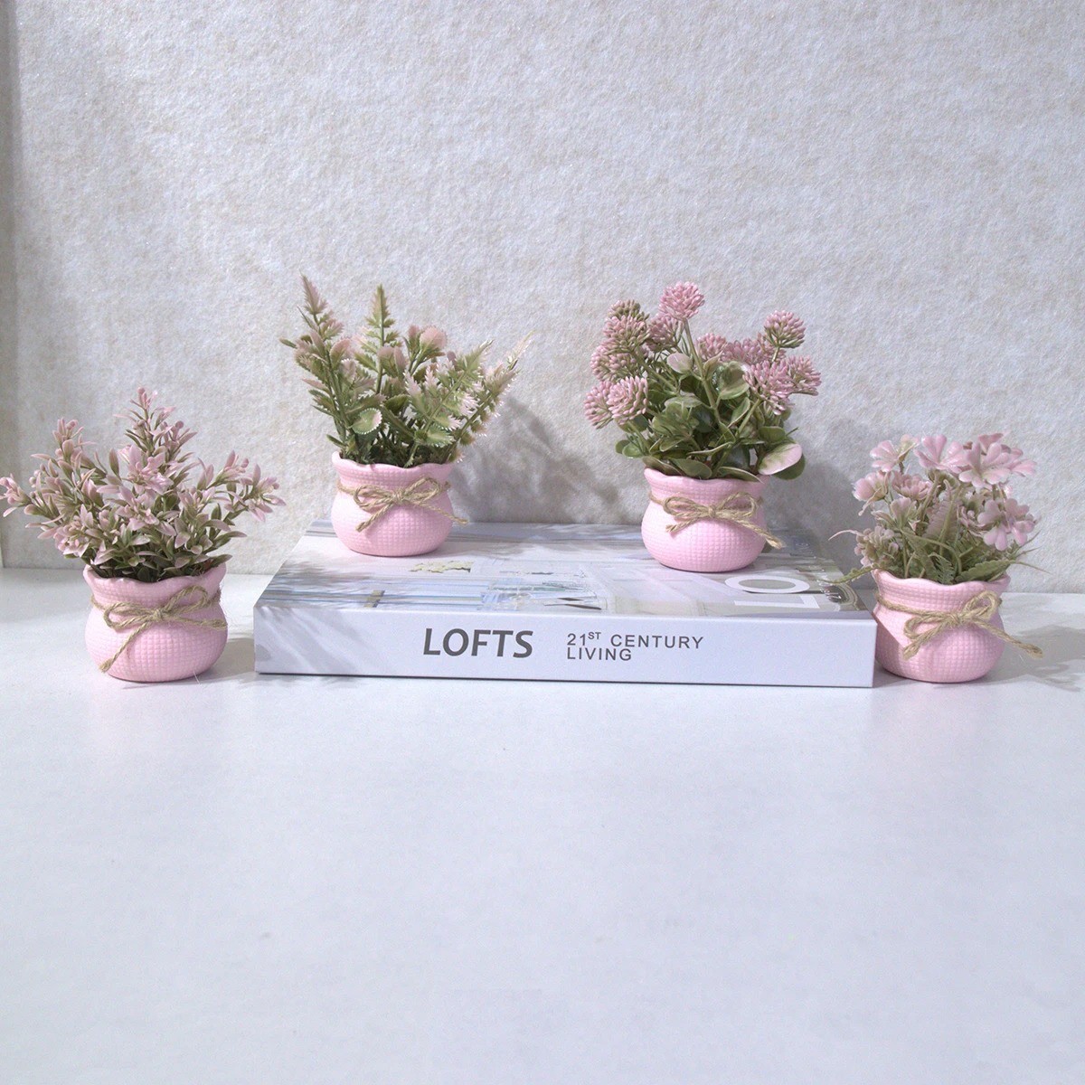 Home Office Layout - Mini Artificial Pink Series Flower Potted